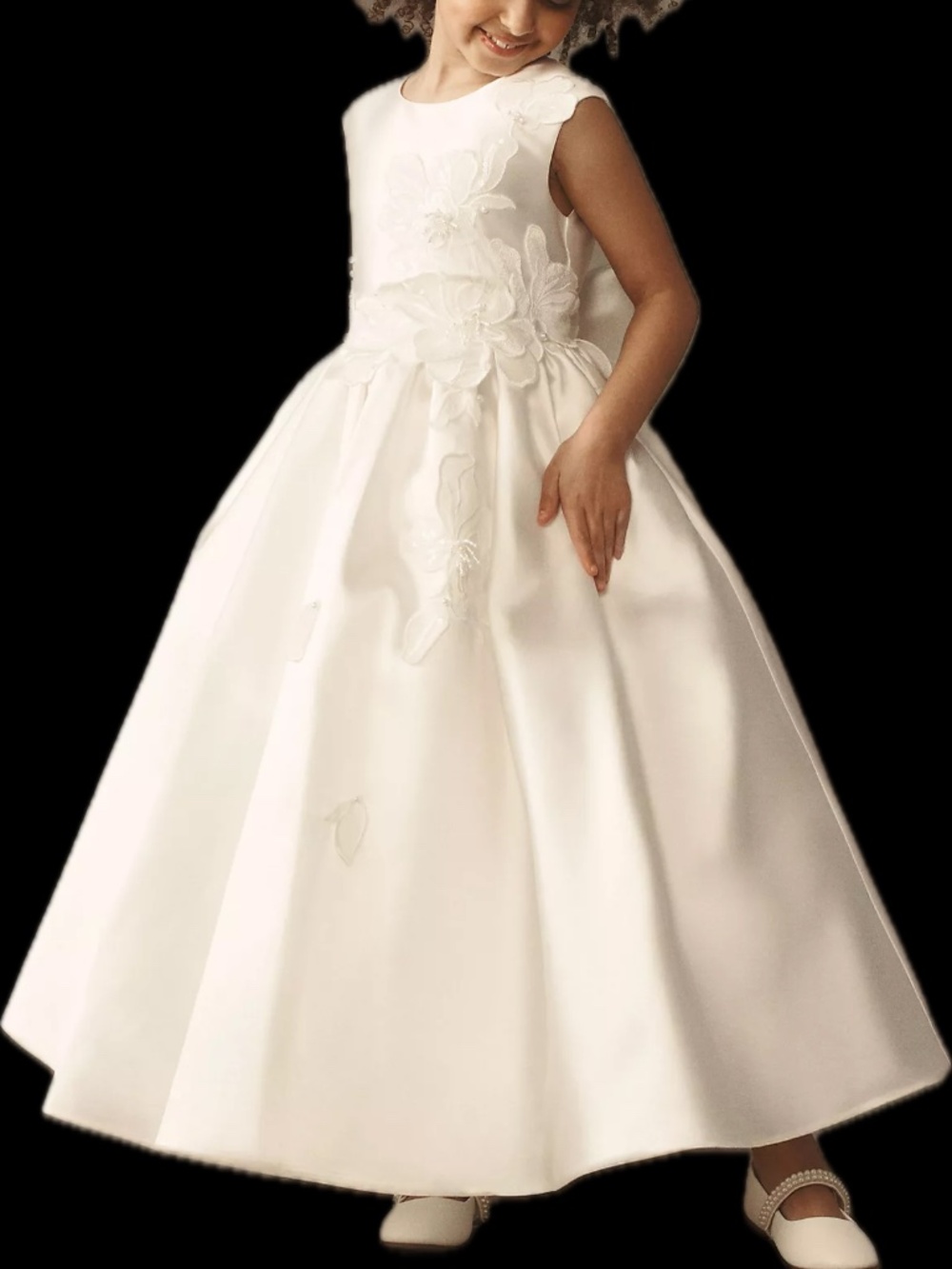 Princess Daliana Margot 3D Flower Luxe Pearl Satin Flower Girl Dress (Size 2)